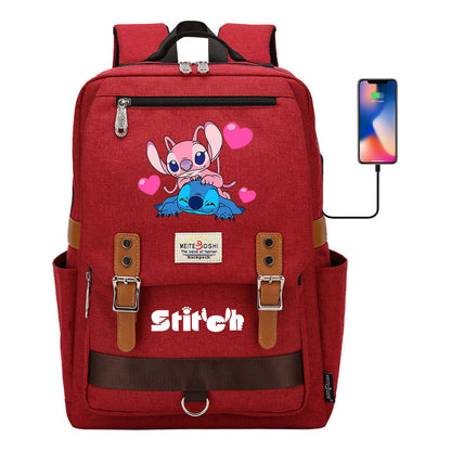 Anime Star Baby Stitch Printed Student Backpack For Men And Women With Casual Magnetic Buckle Backpack
