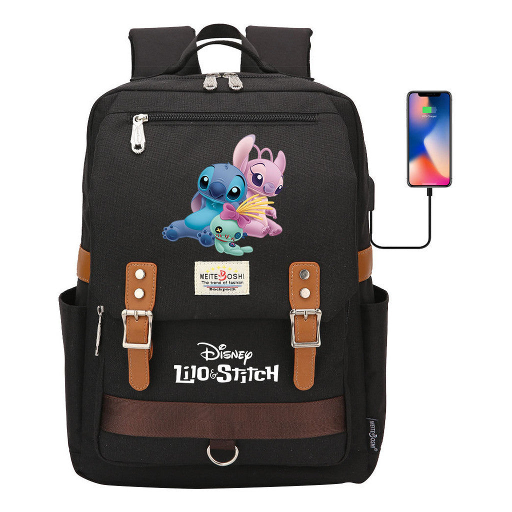 Anime Star Baby Stitch Printed Youth Student School Bag Casual Magnetic Buckle Backpack