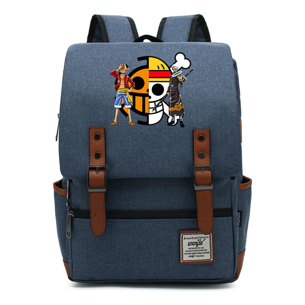 Anime Pirate King Luffy Printed Youth School Bag For Men And Women With Casual Belt Buckle Classic Backpack