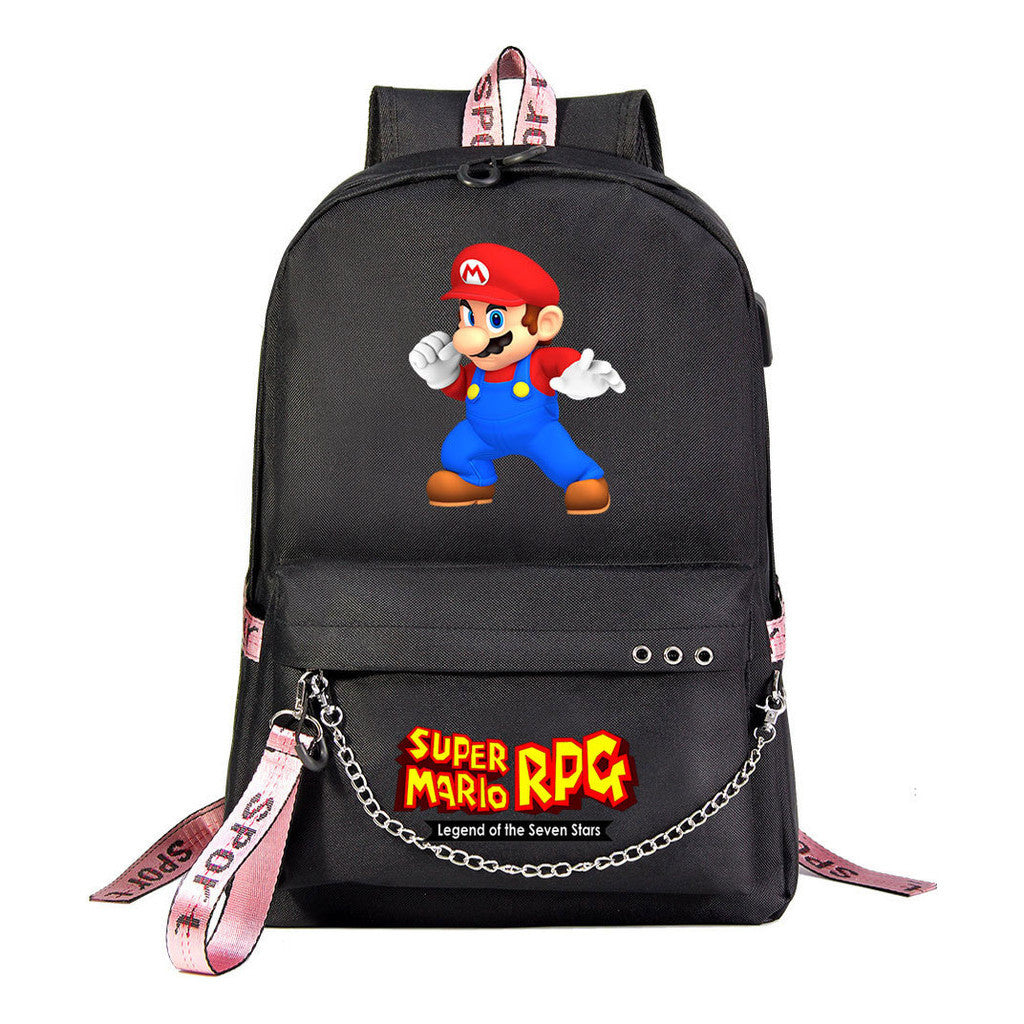 Mario Printed Usb Youth Student Backpack For Men And Women's Leisure Travel Backpack