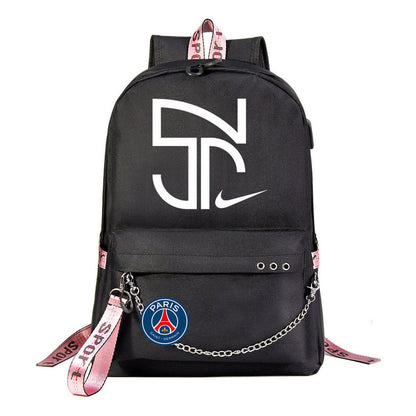Football Star Neymar Printed Usb Youth Student Backpack For Men And Women's Leisure Travel Backpack