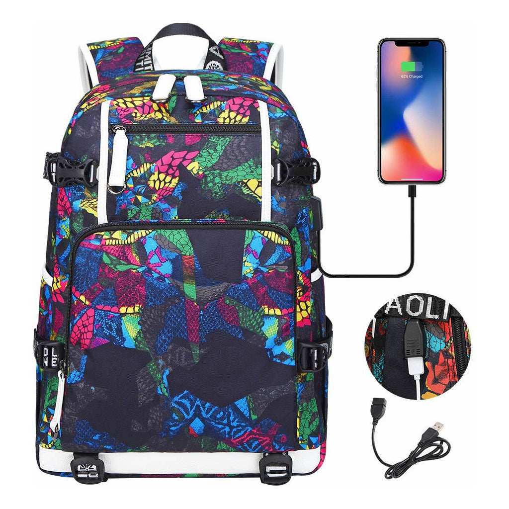 Printed Usb Youth Student School Bag Leisure Large Capacity Travel Backpack
