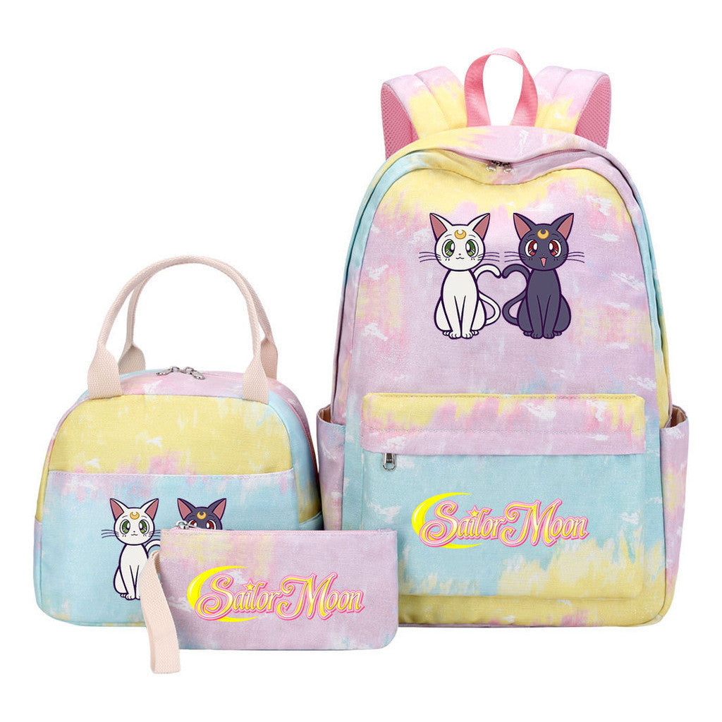 Anime Beauty Girl Warrior Youth Student Girl Schoolbag Lunch Bag Three Piece Set Backpack Set