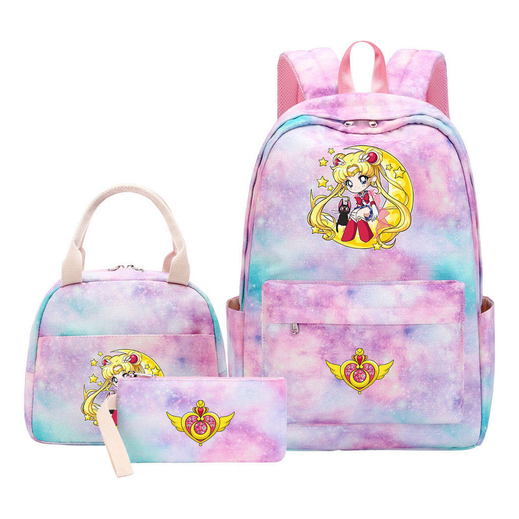 Beautiful Girl Warrior Teenage Girls Backpack Lunch Bag Three Piece Set With Backpack Cover