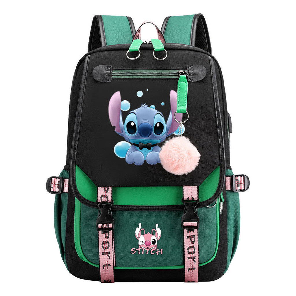Interstellar Baby Stitch Usb Student Backpack For Boys And Girls, Casual Woven Strap Flip Back Backpack