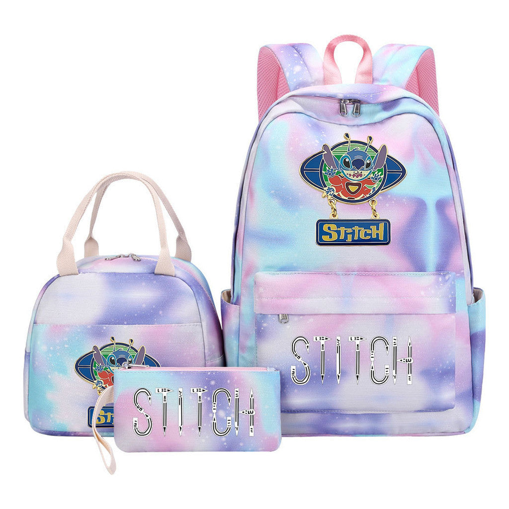 Interstellar Baby Stitch Student Girls School Bag Lunch Bag Three Piece Set Backpack Cover