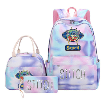 Interstellar Baby Stitch Student Girls School Bag Lunch Bag Three Piece Set Backpack Cover