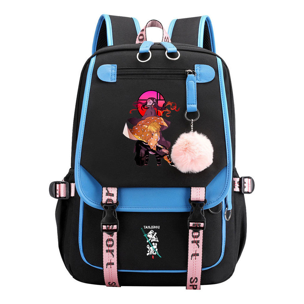 Cartoon Fashion Usb Youth School Bag For Boys And Girls Casual Ribbon Flip Backpack