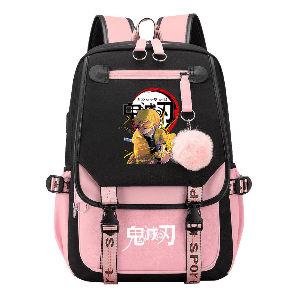 Cartoon Fashion Usb Youth School Bag For Boys And Girls Casual Ribbon Flip Backpack