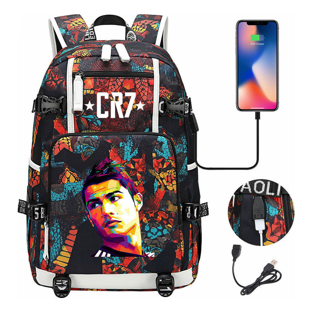 Football Star Cristiano Ronaldo Printed Youth Backpack, Backpack, Leisure Travel Backpack
