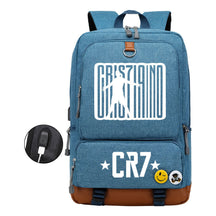 Football Star Cristiano Ronaldo Printed Usb Student Backpack For Boys And Girls Leisure Travel Backpack