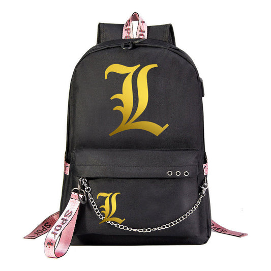Golden Death Note Usb Youth Student Backpack For Boys And Girls Leisure Travel Backpack