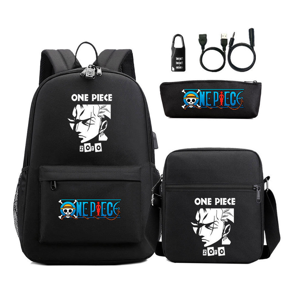 Cartoon Pirate King Usb Password Lock Youth Student School Bag Three Piece Set For Boys And Girls Backpack Set