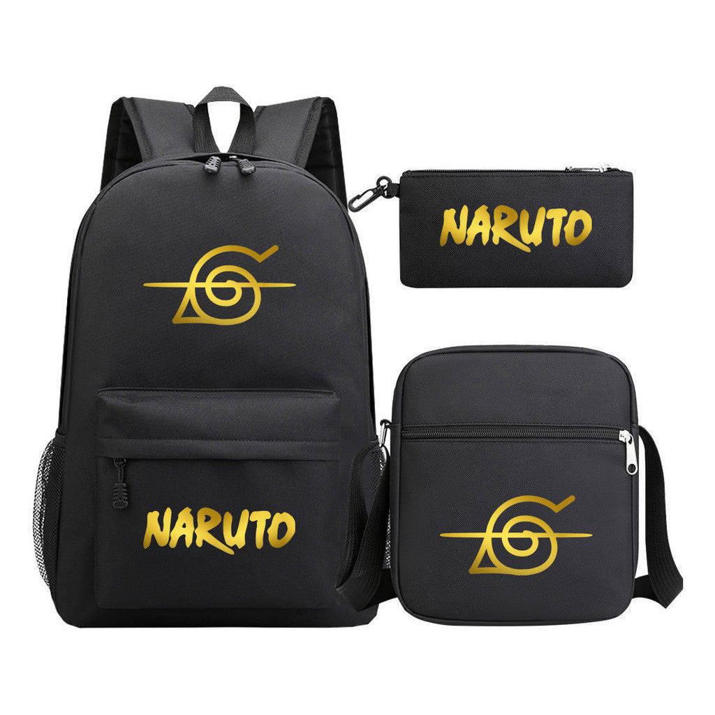 Golden Anime Naruto Starry Sky Youth Student School Bag Three Piece Set For Boys And Girls Backpack Set