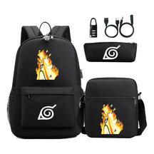 Fashionable Naruto Usb Password Lock Youth Student School Bag Three Piece Backpack Set