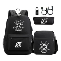Fashionable Naruto Usb Password Lock Youth Student School Bag Three Piece Backpack Set