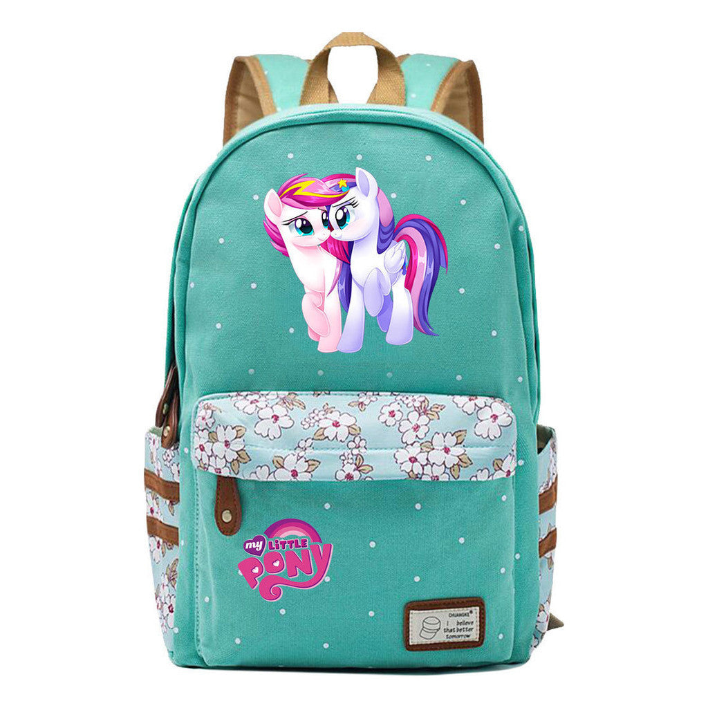 Pony Unicorn Youth Student School Bag Fragmented Canvas Girl Backpack