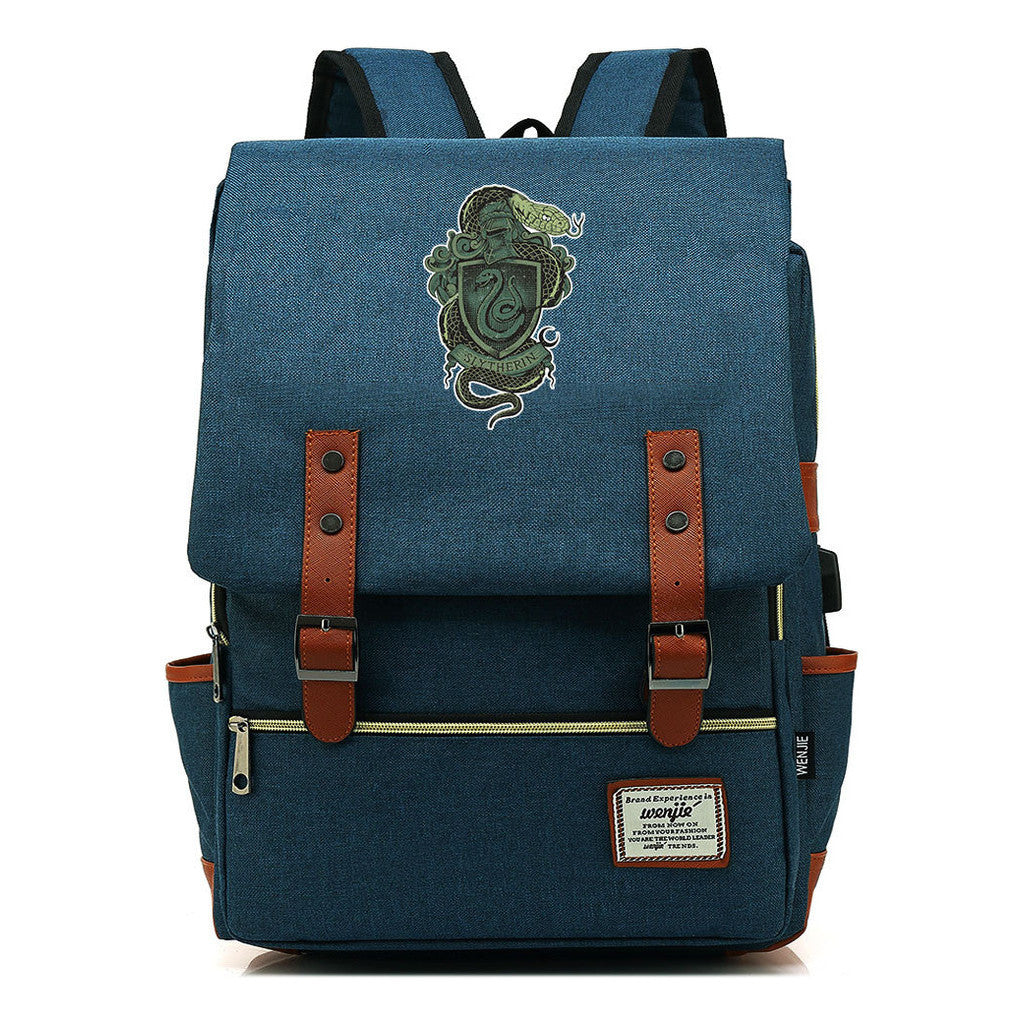 School Of Witchcraft And Wizardry Youth Student Backpack Usb Leisure Belt Buckle Backpack