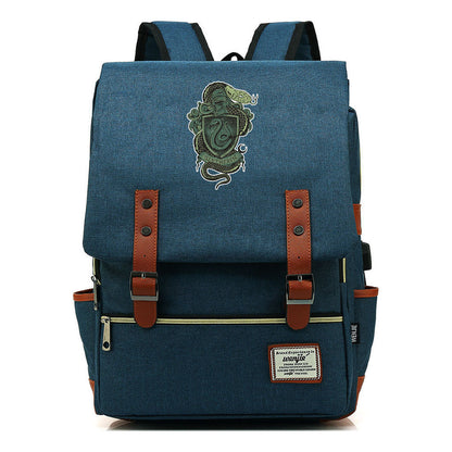 School Of Witchcraft And Wizardry Youth Student Backpack Usb Leisure Belt Buckle Backpack