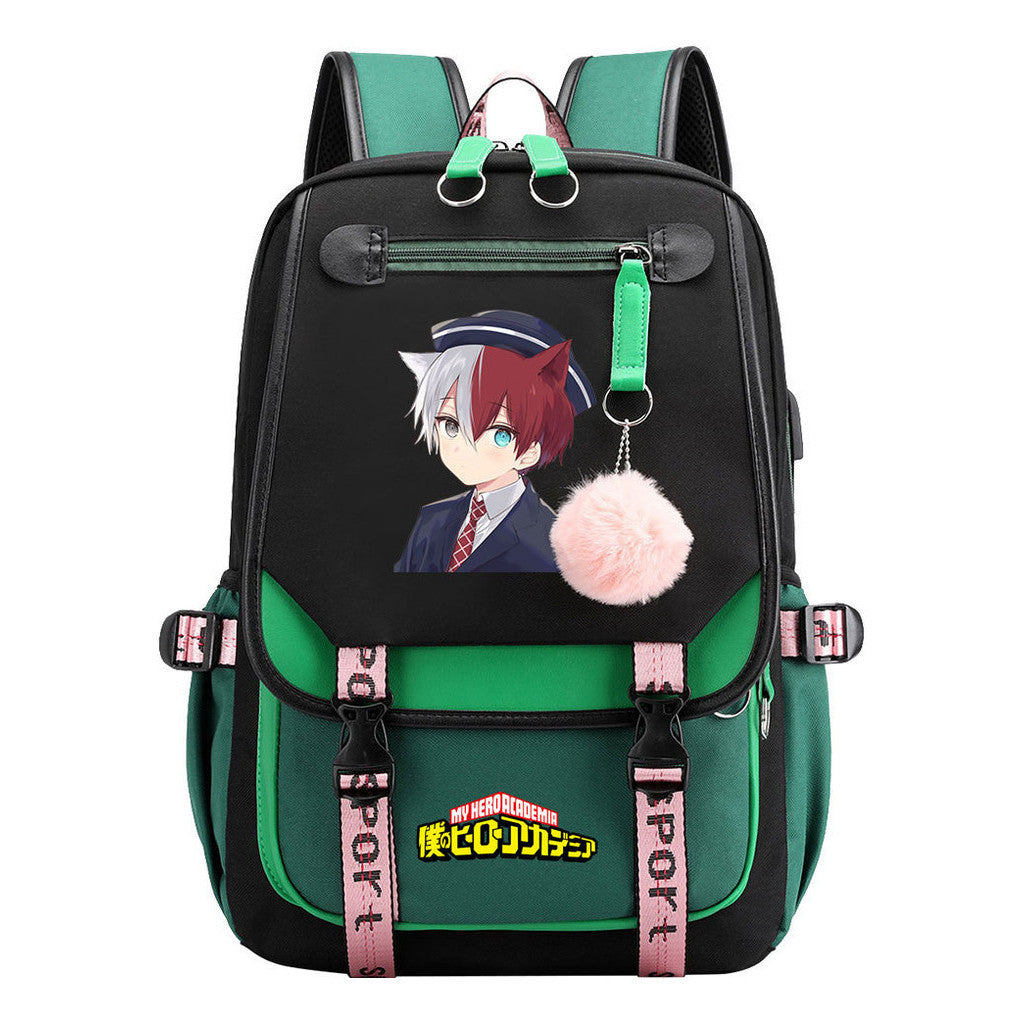 My Heroes Academy Usb Student Backpack, Casual Woven Strap Flip Back Backpack