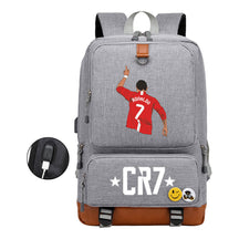 Football Star Cristiano Ronaldo Printed Usb Student Backpack For Leisure Travel Backpack