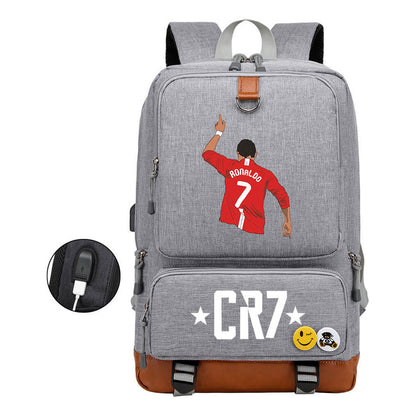 Football Star Cristiano Ronaldo Printed Usb Student Backpack For Leisure Travel Backpack