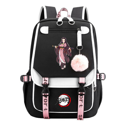 Comic Cartoon Fashion Usb Student Backpack Casual Woven Flap Backpack