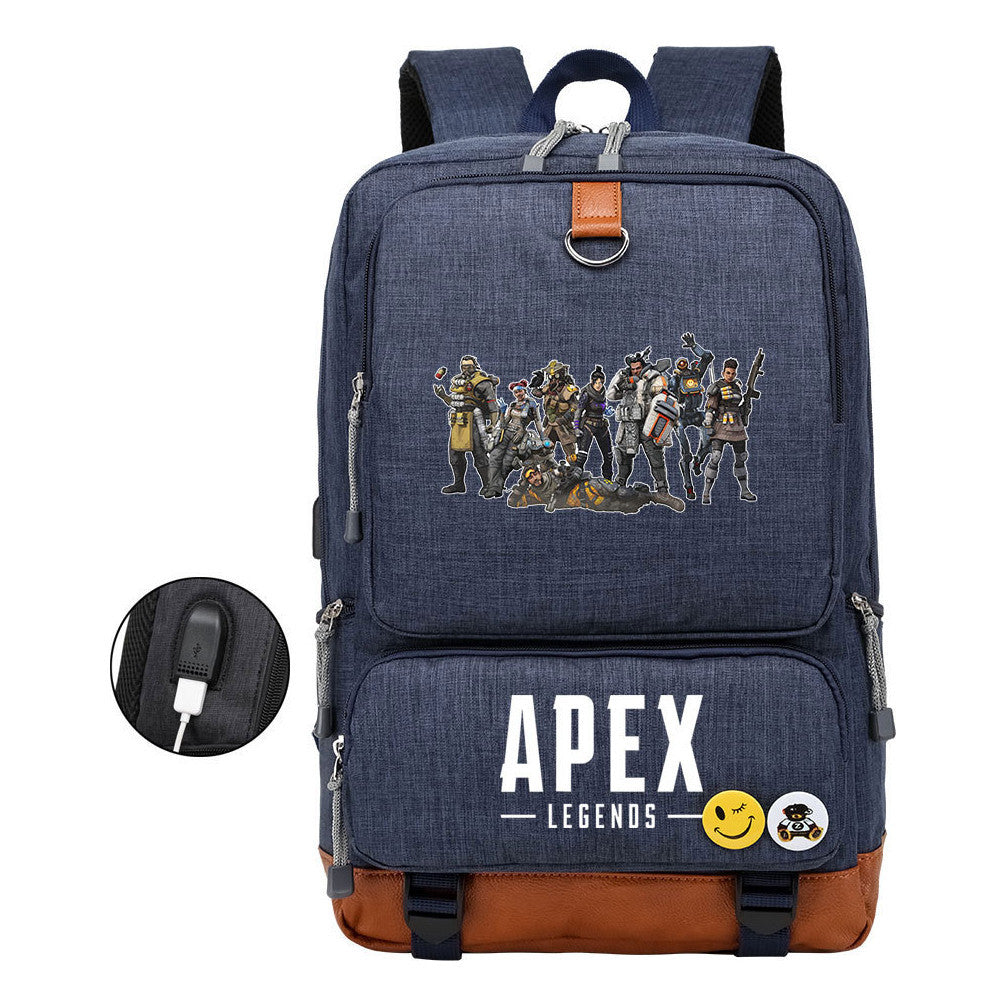 Apex Hero Print Usb Youth School Bag Leisure Travel Backpack