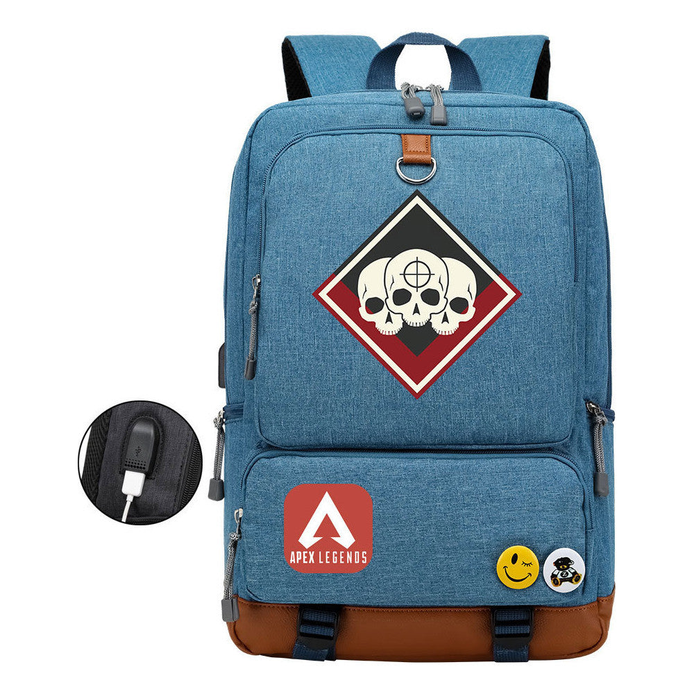 Apex Hero Print Usb Youth School Bag Leisure Travel Backpack