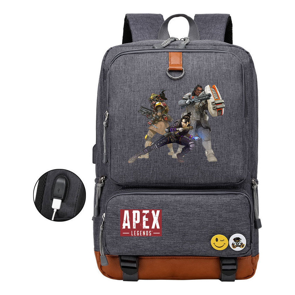 Apex Hero Print Usb Youth School Bag Leisure Travel Backpack