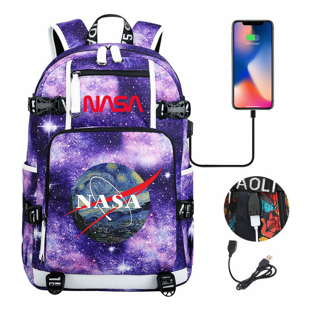 Nasa Fashion Printed Student Backpack With Large Capacity Leisure Travel Backpack