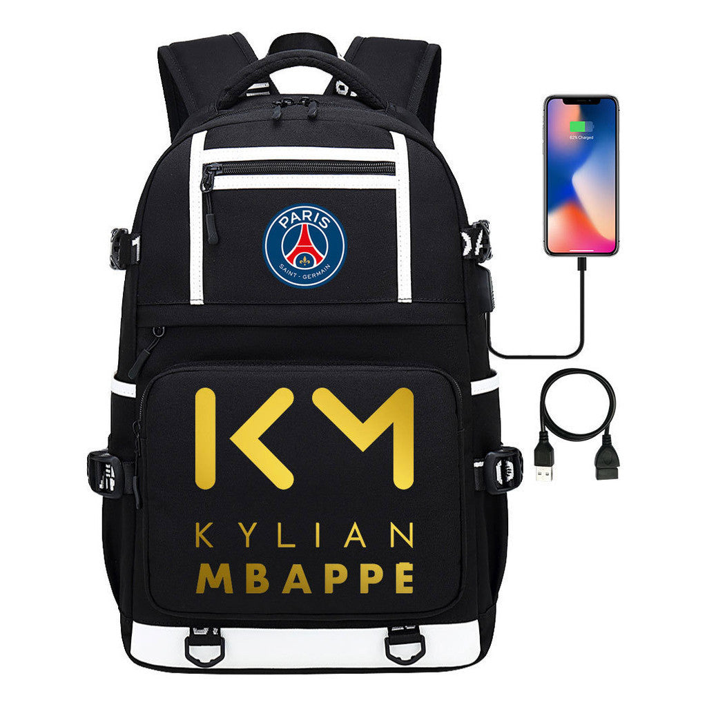 Golden Football Star Mbappe Usb Youth Student Backpack Boy's And Girl's Backpack Leisure Travel Backpack