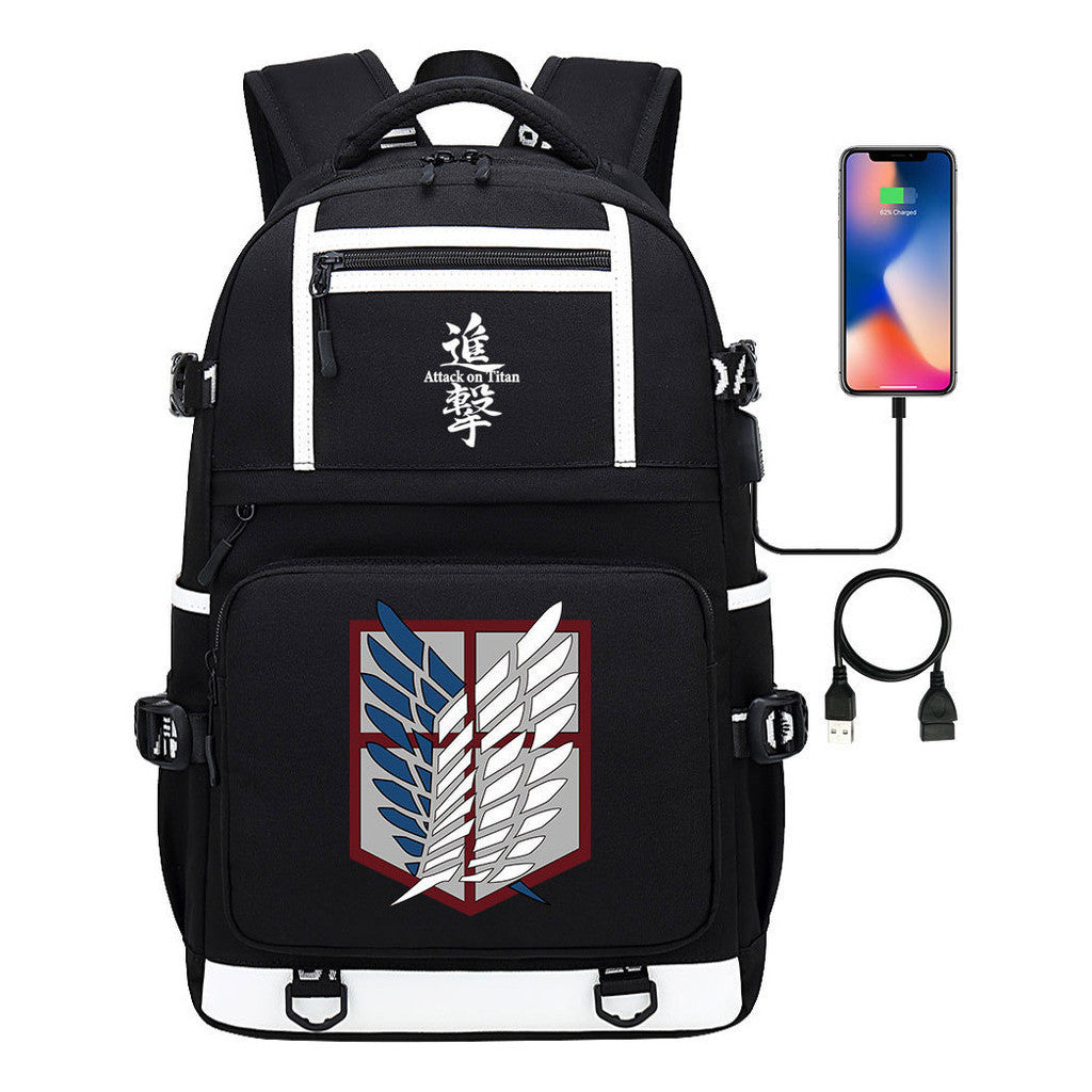 The Giant Soldier Captain Of The Manga Attack Printed Usb Youth Student Backpack Men's And Women's Backpack Leisure Travel Backpack