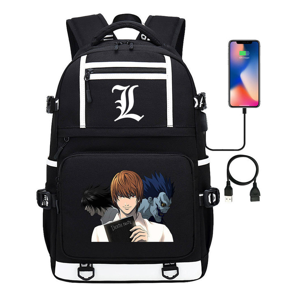 Cartoon Comics Death Note Printed Usb Youth Student Backpack Men's And Women's Leisure Travel Backpack