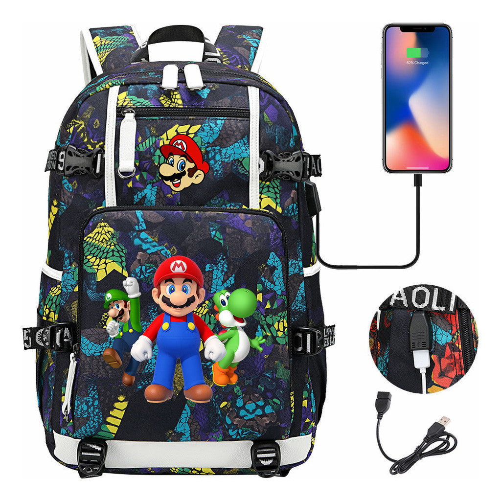 Super Mario Printed Teenage Student Backpack With Large Capacity For Men And Women's Leisure Travel Backpack