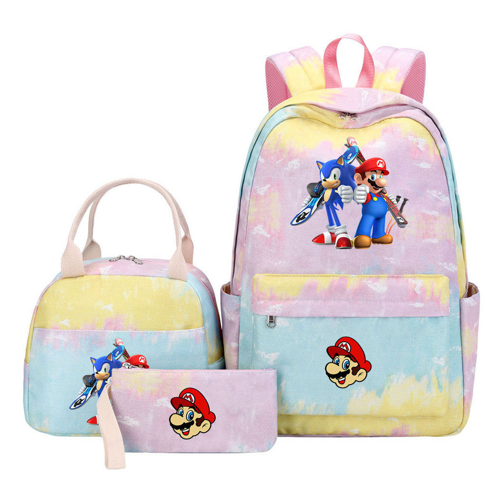 Super Mario Youth Student Girls School Bag Lunch Bag Three Piece Backpack Set