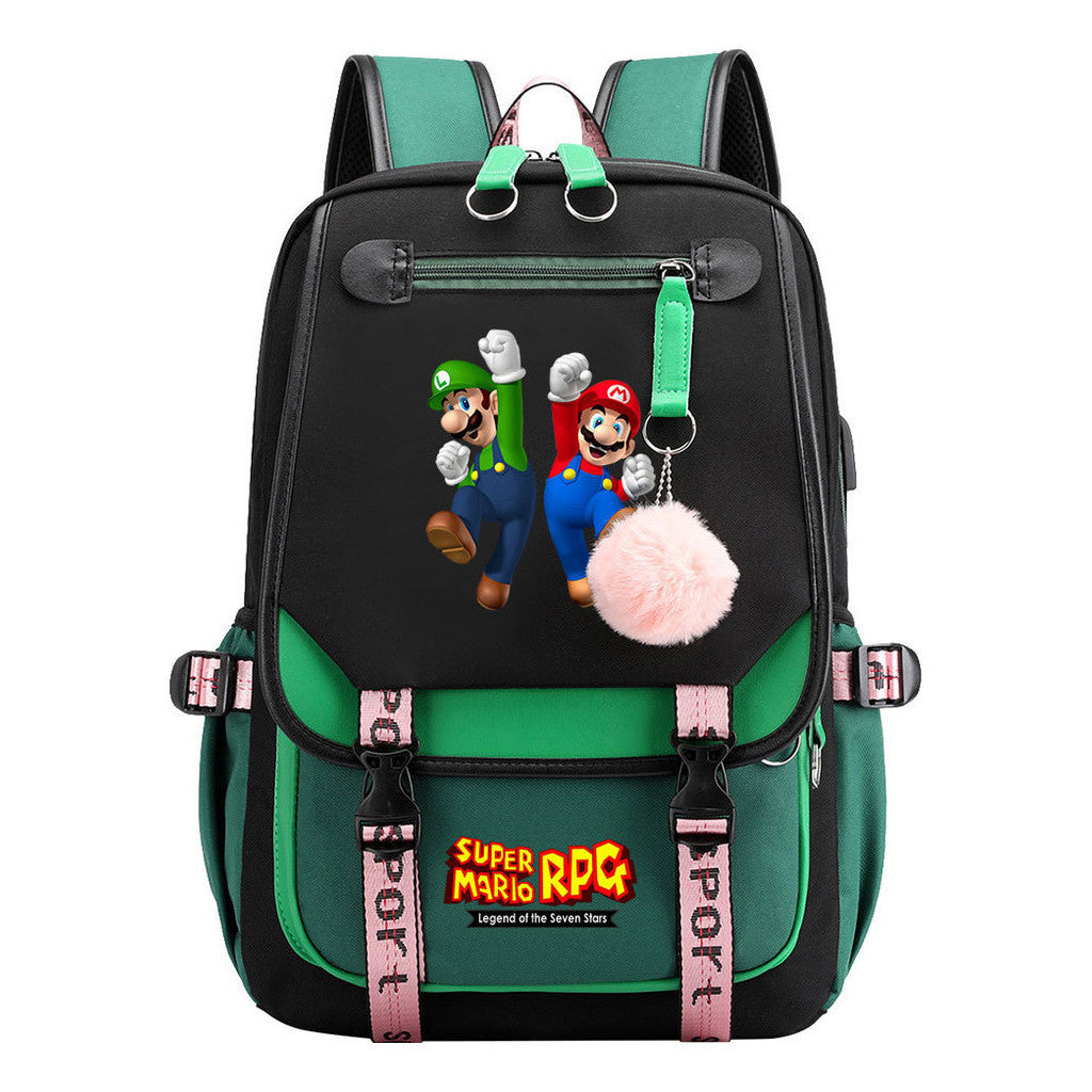 Printed Usb Youth Student Backpack For Men And Women With Casual Woven Strap Flap Backpack
