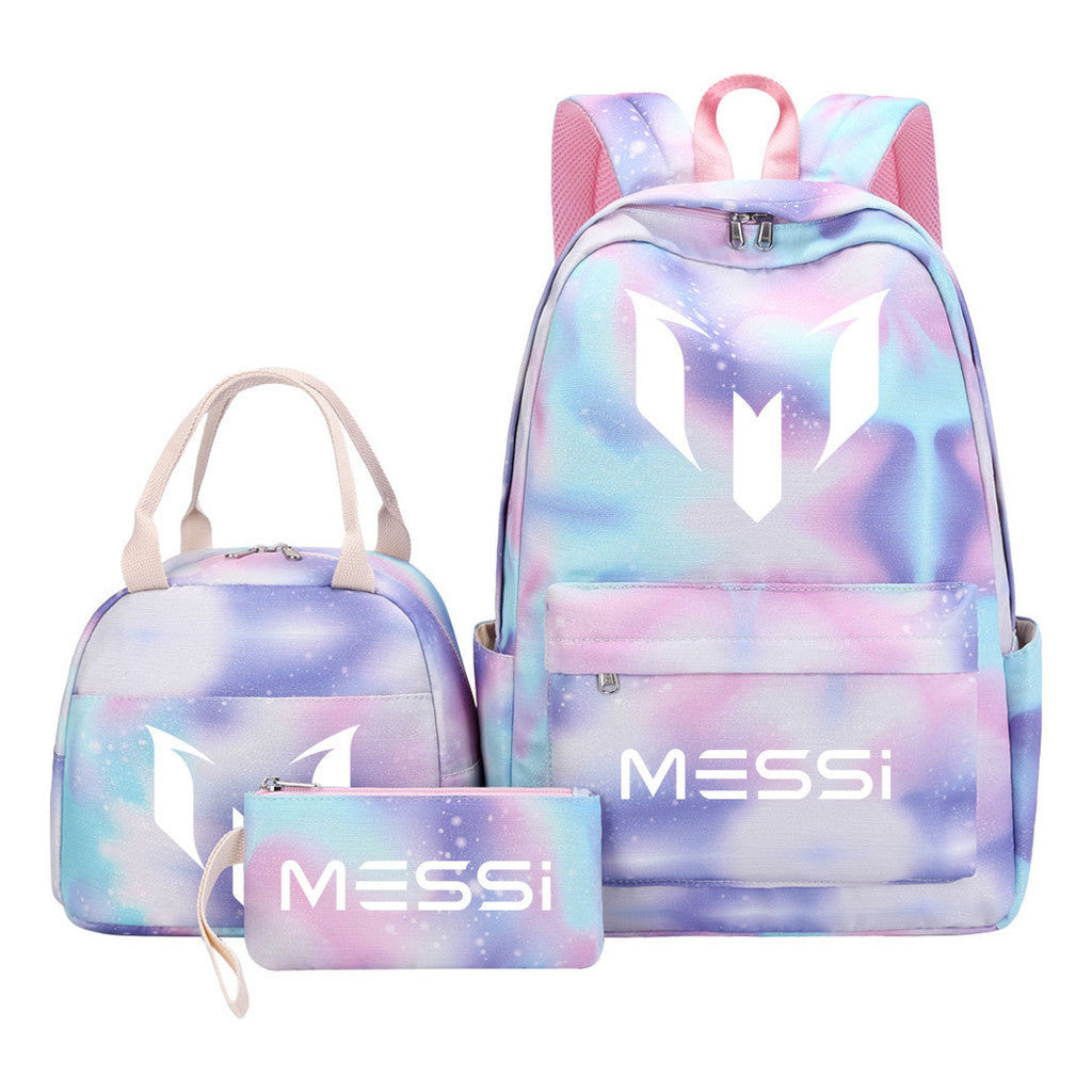 Sports Football Star Student Girl Backpack Lunch Bag Three Piece Set Backpack Set