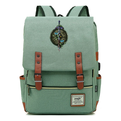Game Tear Print Of The Kingdom Of Zelda Youth Primary And Secondary School Student Backpack Usb Men's And Women's Leisure Backpack