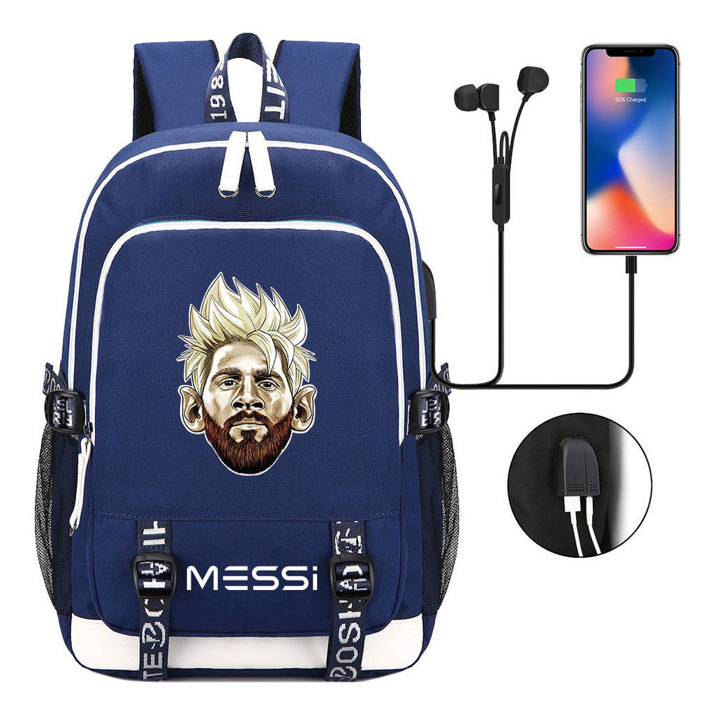Sports Football Stars, Teenagers, Primary And Secondary School Students, Backpack Usb, Men's And Women's Leisure Backpack