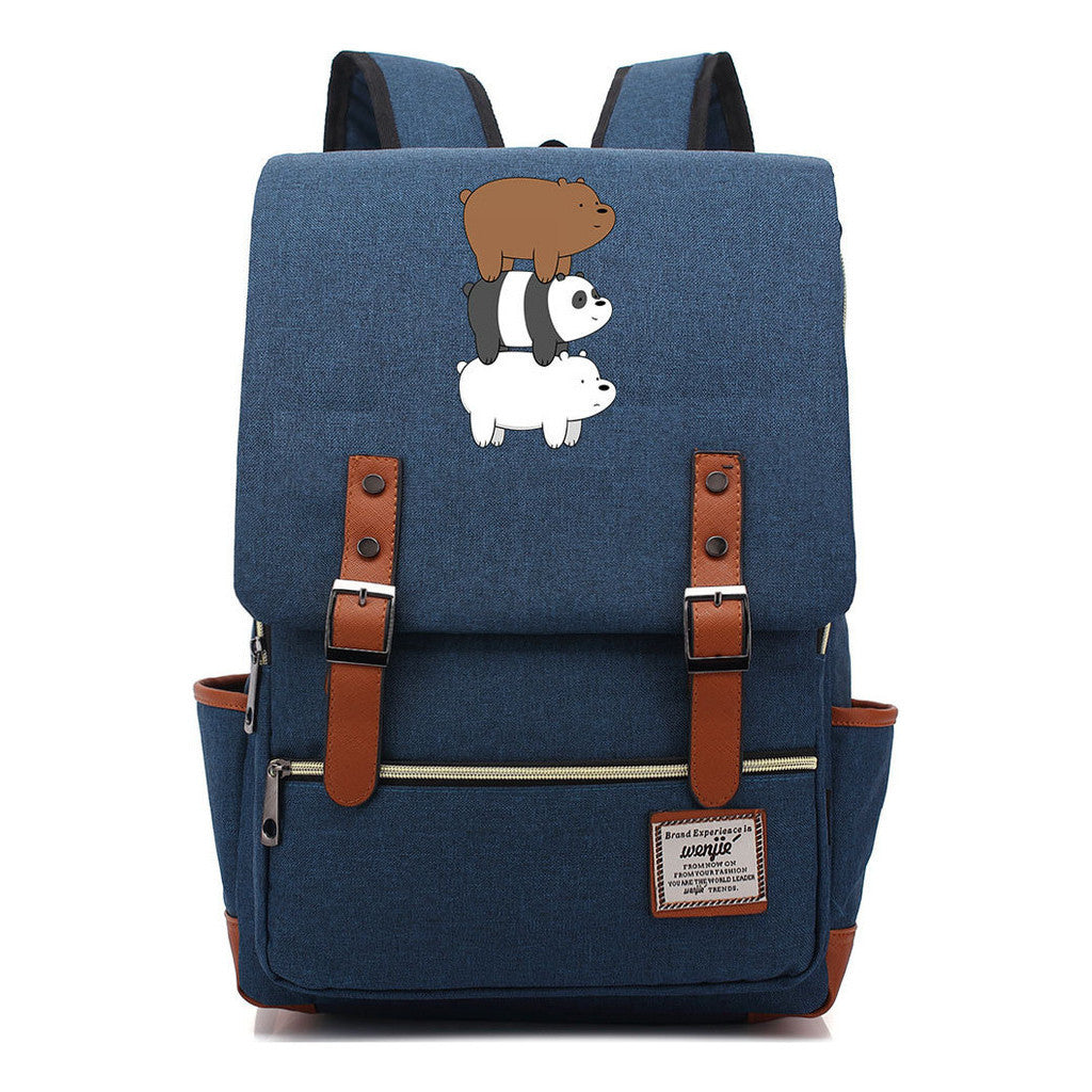 Cartoon Cute Three Bears Printed Youth School Bag For Men And Women Leisure Belt Buckle Classic Backpack