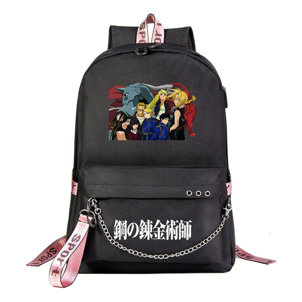 Steel Alchemist Printed Usb Youth Student Backpack For Men And Women's Leisure Travel Backpack