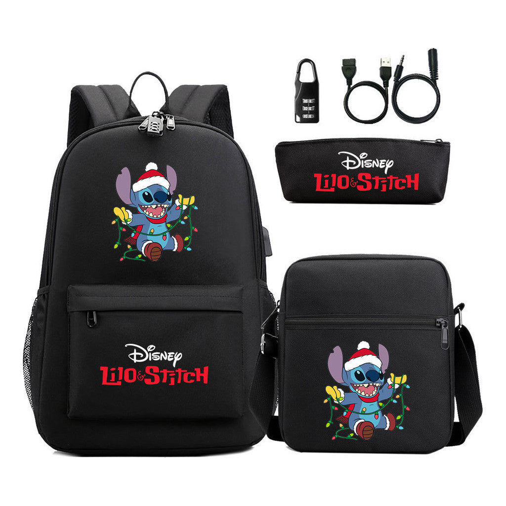 Interstellar Baby Stitch Usb Password Lock Youth Student Backpack 3-piece Set For Men And Women Backpacks