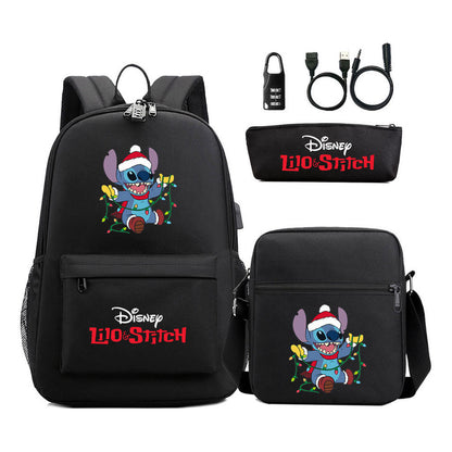 Interstellar Baby Stitch Usb Password Lock Youth Student Backpack 3-piece Set For Men And Women Backpacks