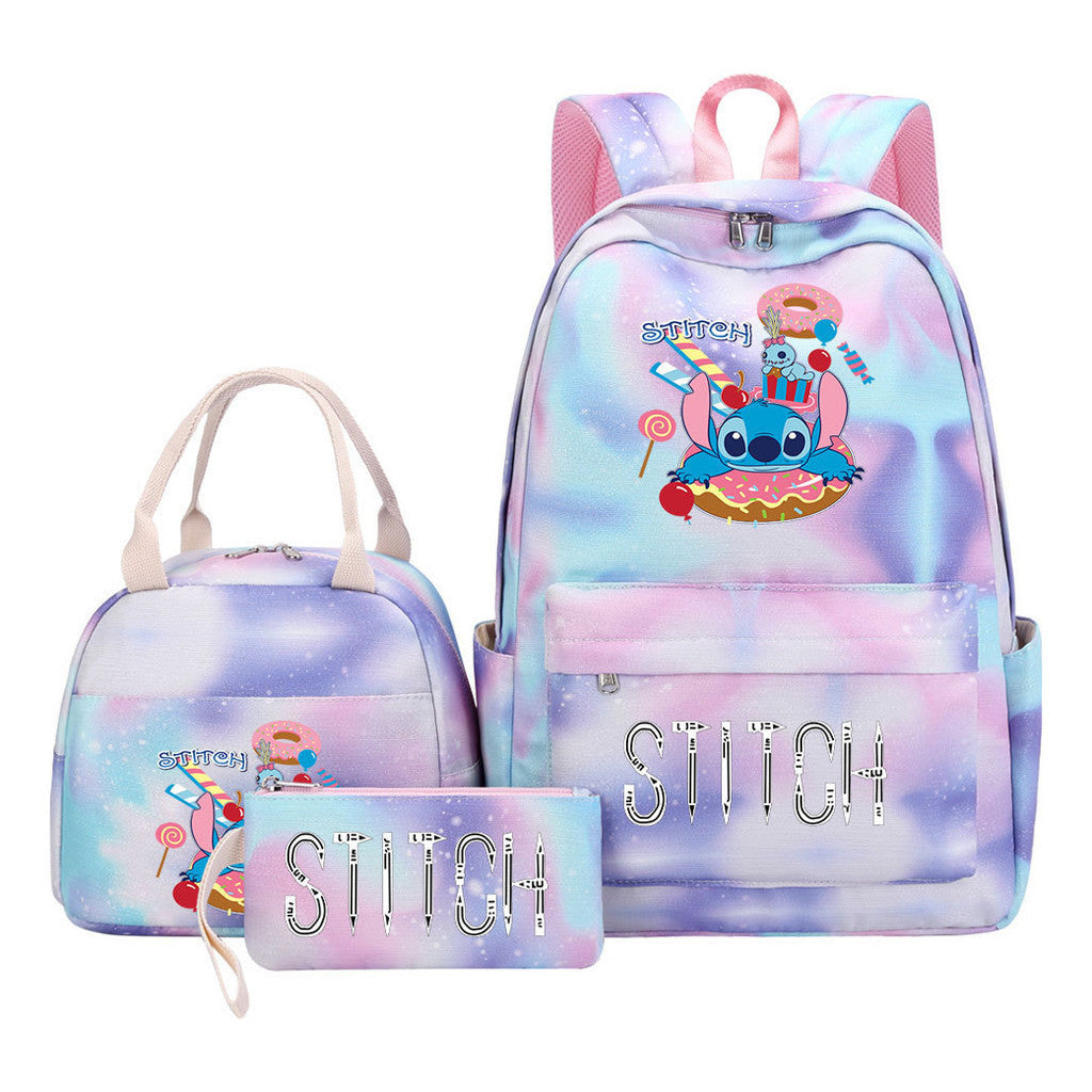 Interstellar Baby Stitch Student Girls School Bag Lunch Bag Three Piece Set Backpack Cover