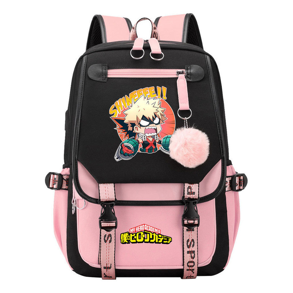 My Heroes Academy Usb Student Backpack For Boys And Girls, Casual Weaving Ribbon Flip Back Backpack