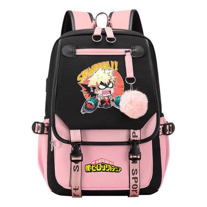 My Heroes Academy Usb Student Backpack For Boys And Girls, Casual Weaving Ribbon Flip Back Backpack