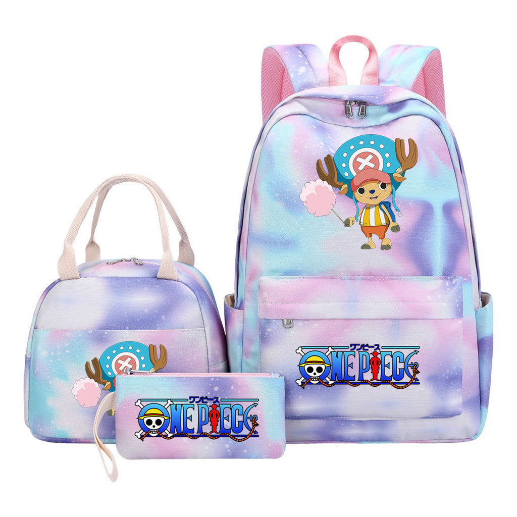Cartoon Manga Pirate Wang Qing Student Girls School Bag Lunch Bag Three Piece Set Backpack Set