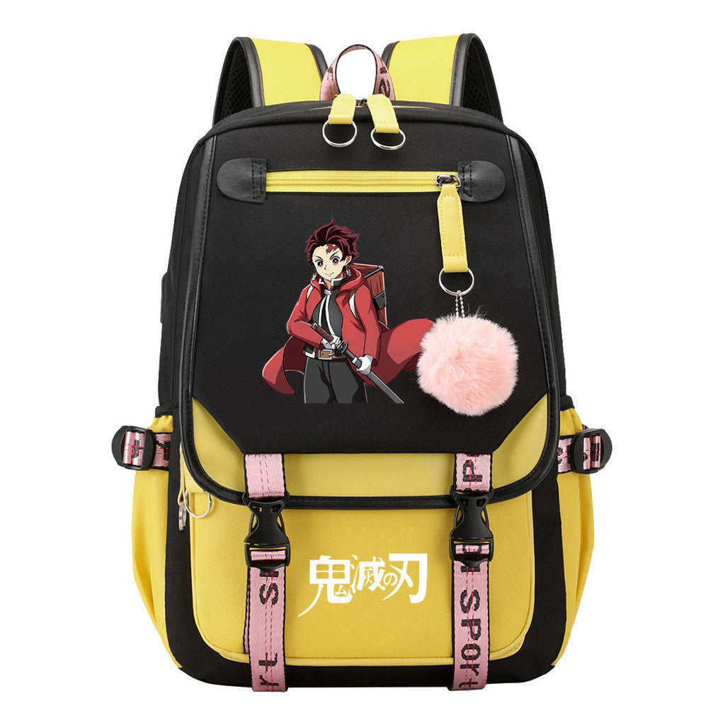 Cartoon Fashion Usb Youth School Bag For Boys And Girls Casual Ribbon Flip Backpack
