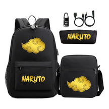 Golden Naruto Usb Password Lock Teenage Student School Bag Three Piece Backpack Set